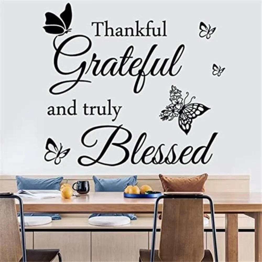 Inspirational Wall Decor Thankful Grateful Truly Blessed Vinyl Lettering Home